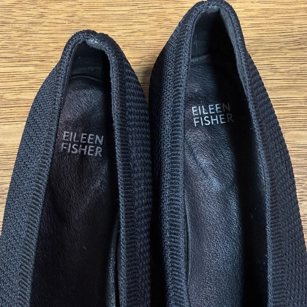 Eileen Fisher Heaven Size 10 Black Stretch Slip On Wedge Ballet Flats Shoes EUC
